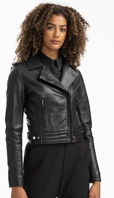 Side zip leather jacket sale womens