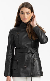 Ladies Real Leather Hip Length Belted Biker Casual Jacket Celia Burgundy  (X-Small) at  Women's Coats Shop