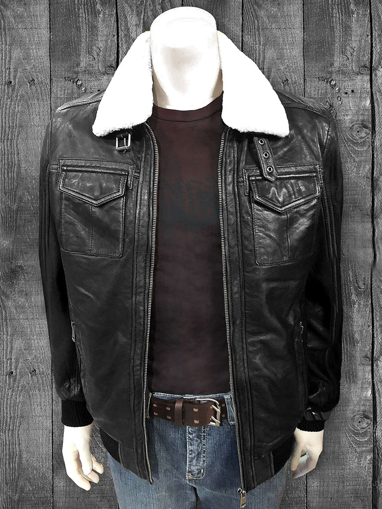 Ferndale Black Leather Jacket with Hood Mens - ASB-089